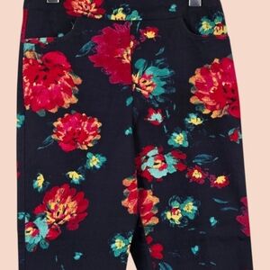 Tribal Floral Pull On Capri Pants Botanical Resort Travel Size 6 NWT